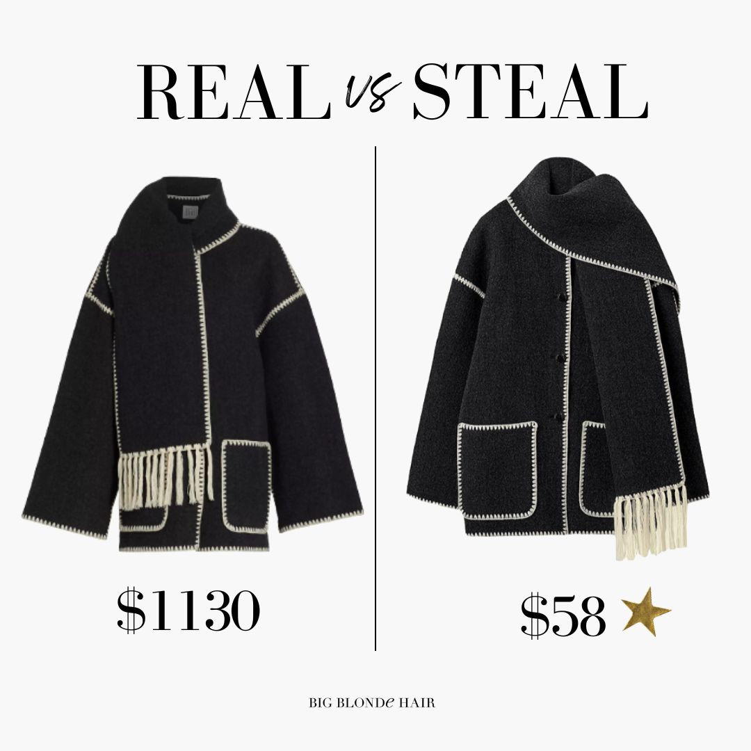 Real vs Steal: $1130 Contrast Trim Wool Scarf Jacket vs $58 Look for Less 

 #LTKFindsUnder50
