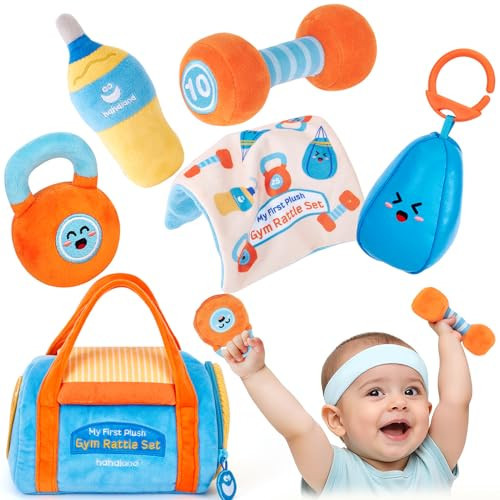 hahaland Baby Toys 6-12 Months - Baby Toys 3-6 Months Montessori Toy for 6 Month Old, Sensory Toy for Babies Workout Weights Dumbbell Toy Set with Soft Rattles Mirror, Babies Girl Boy Gifts | Amazon (US)