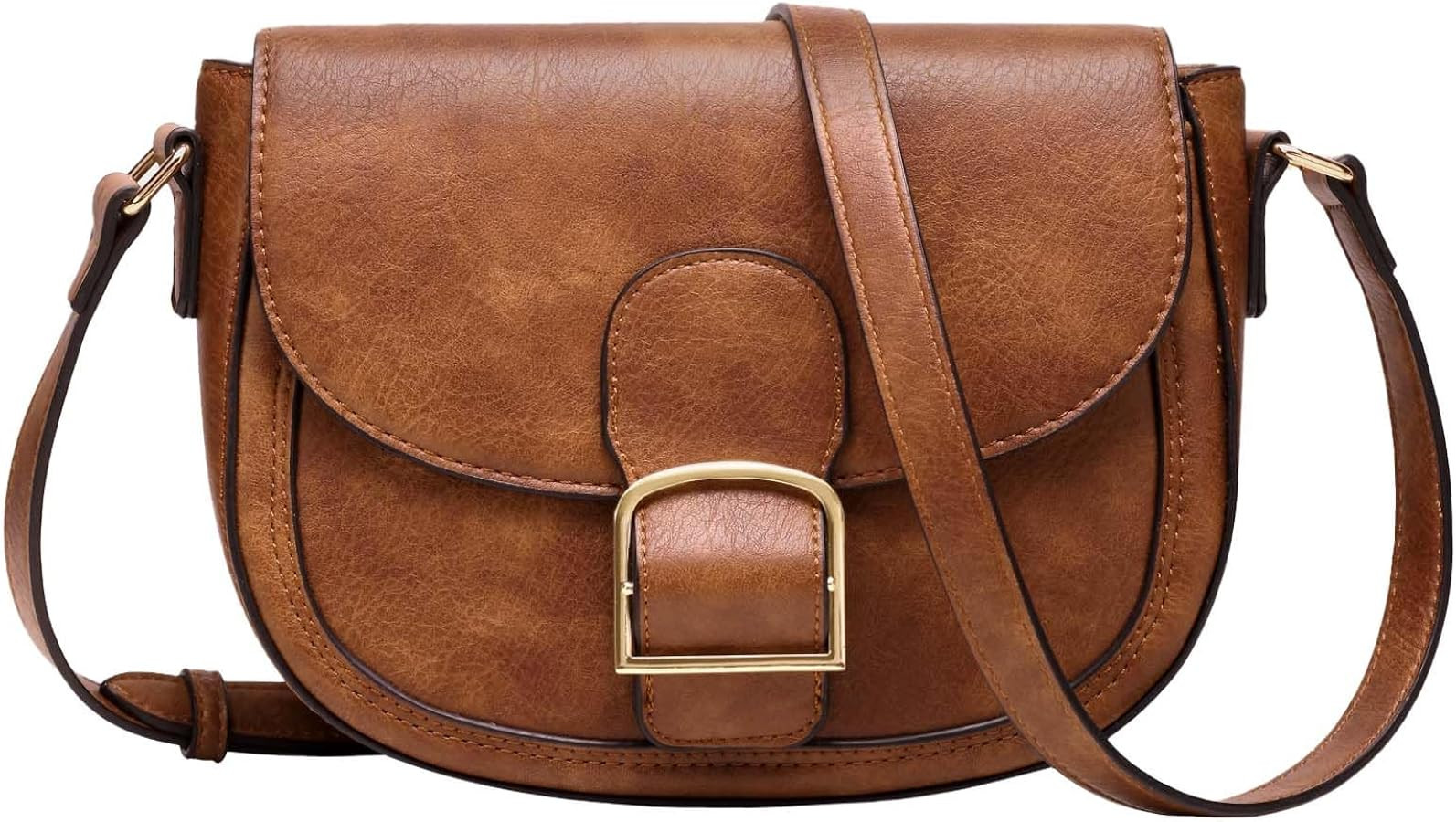 Kasqo Crossbody Bag for Women,Vegan Leather Fashion Small Shoulder Bag Ladies Handbag Saddle Purs... | Amazon (US)