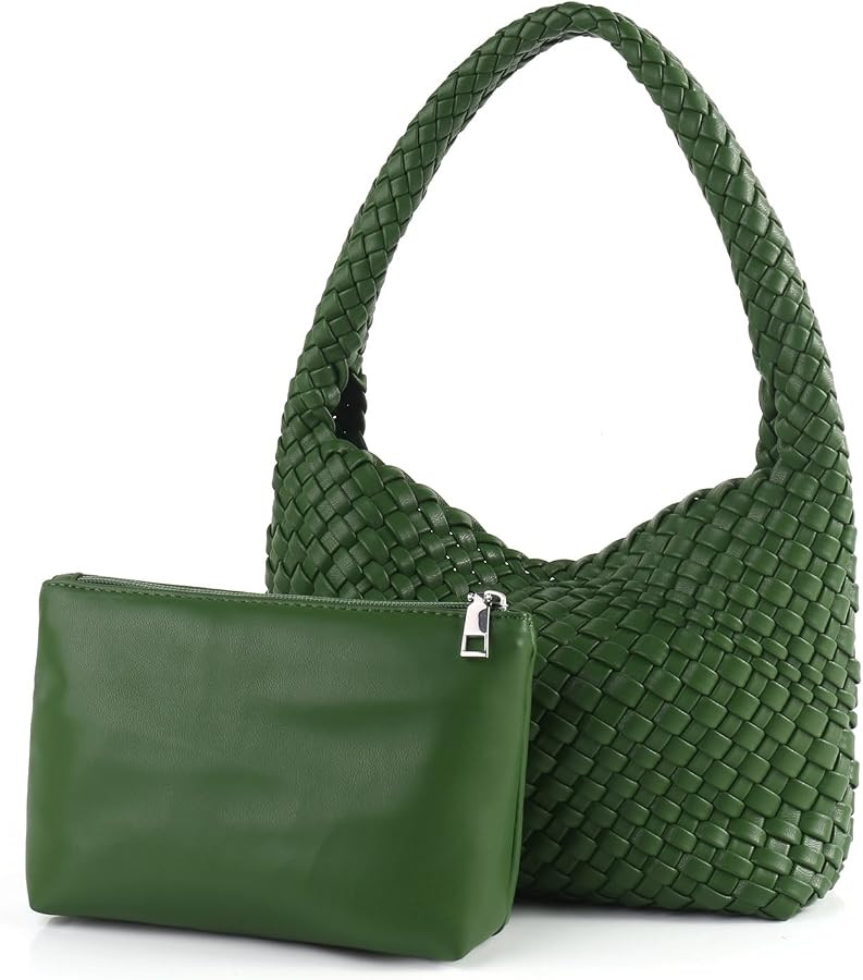 Woven Shoulder Bag for Women, Vegan Leather Purse Small Tote Handbag Hand-Woven, Perfect for Beac... | Amazon (US)
