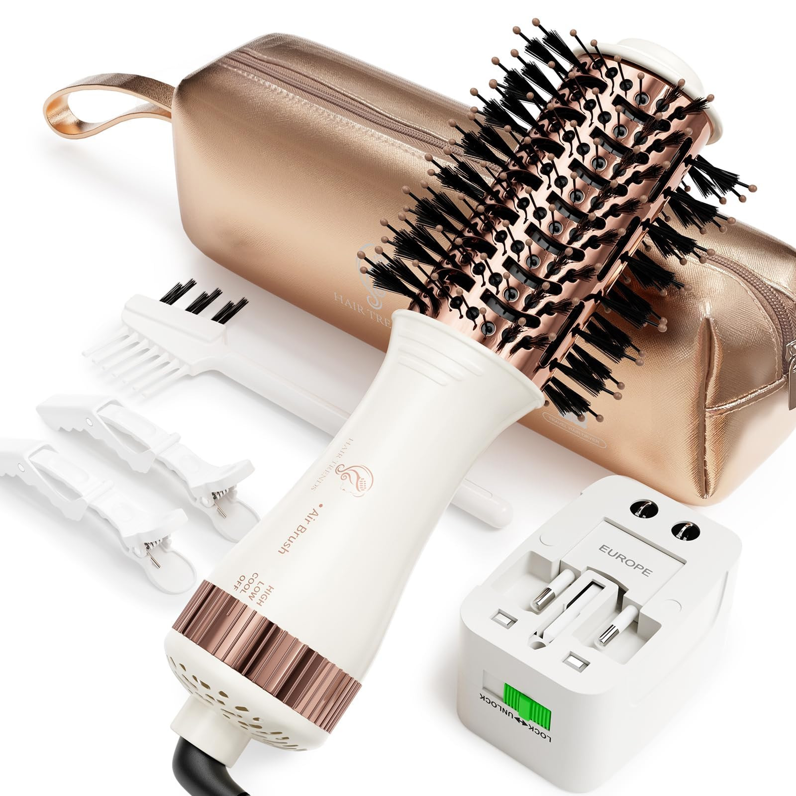Travel Blow Dryer Brush in one, Dual Voltage 110V-240V Mini Hot Air Brush, Hair Trends Nano Titan... | Amazon (US)