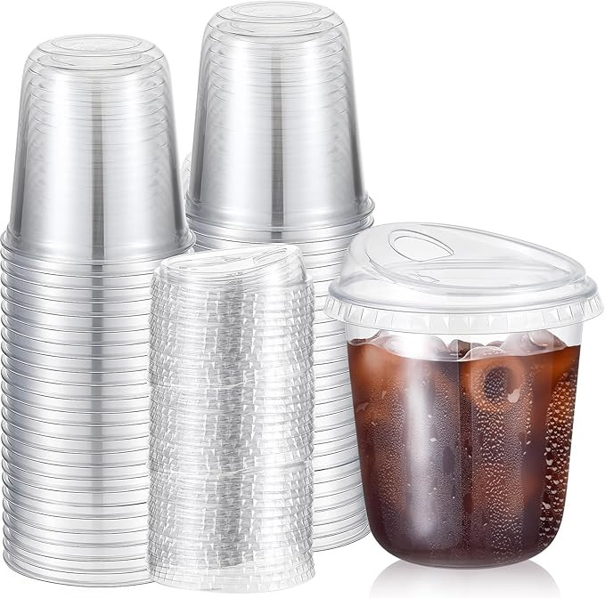 50 Sets Clear Plastic Coffee Cups with Sip Lids, Disposable Plastic PET Crystal Cups for Iced Cof... | Amazon (US)