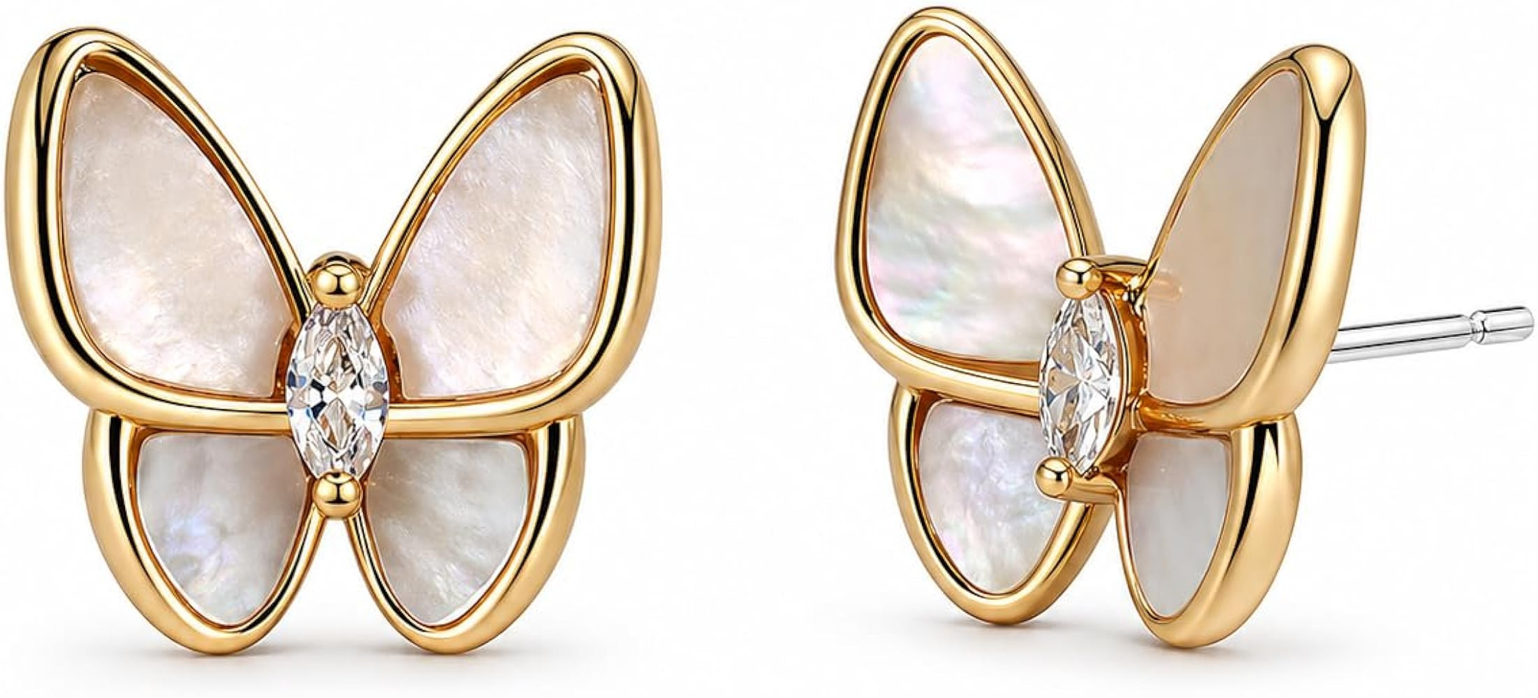 CoBi Butterfly Stud Earrings for Women,18K Gold /925 Sterling Silver Plated, Mother of Pearl & Ac... | Amazon (US)