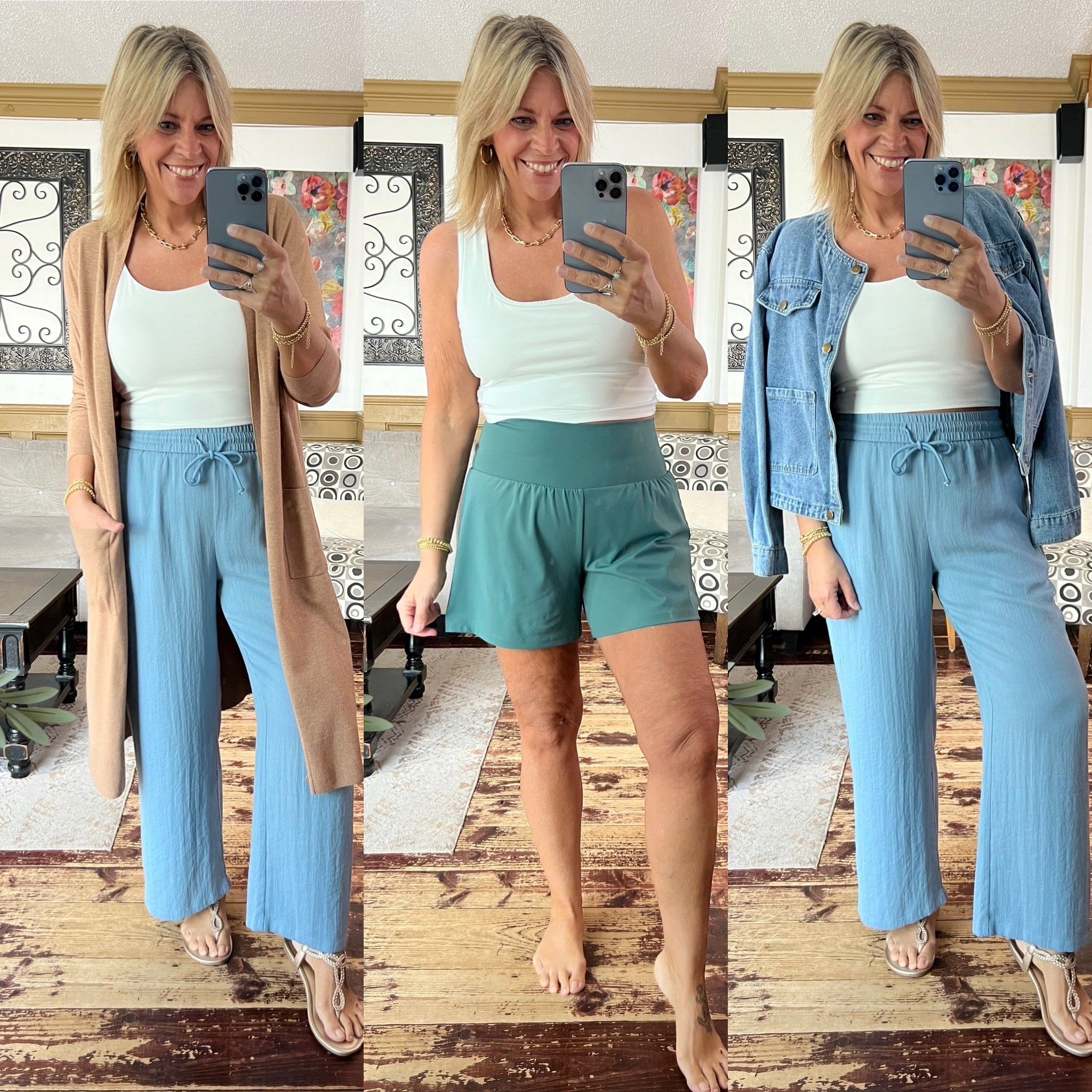 Halara linen feel pants & shorts- plus padded tops: all size large. Size large in denim jacket and cardigan too. Spring outfits. Use my code 👩‍💻 nicole347 to save 20% on full price items :)

#LTKSaleAlert #LTKMidsize #LTKOver40
