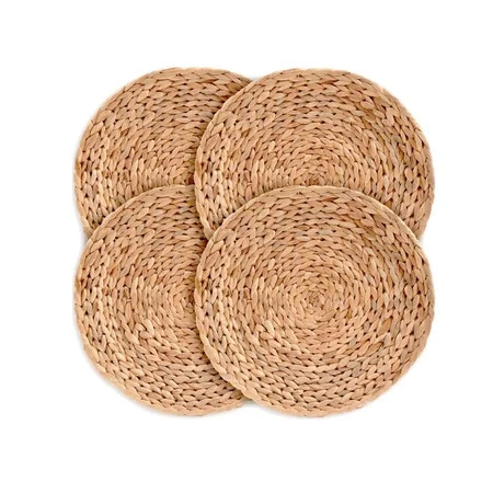 Woven Placemats Set of 4, Round Placemats for Dining Table, 100% Water Hyacinth, Natural Farmhouse Braided Placemat Wicker Rustic Place Mats, Home,Wedding,Perfect for Indoor Outdoor 10“ | Walmart (US)