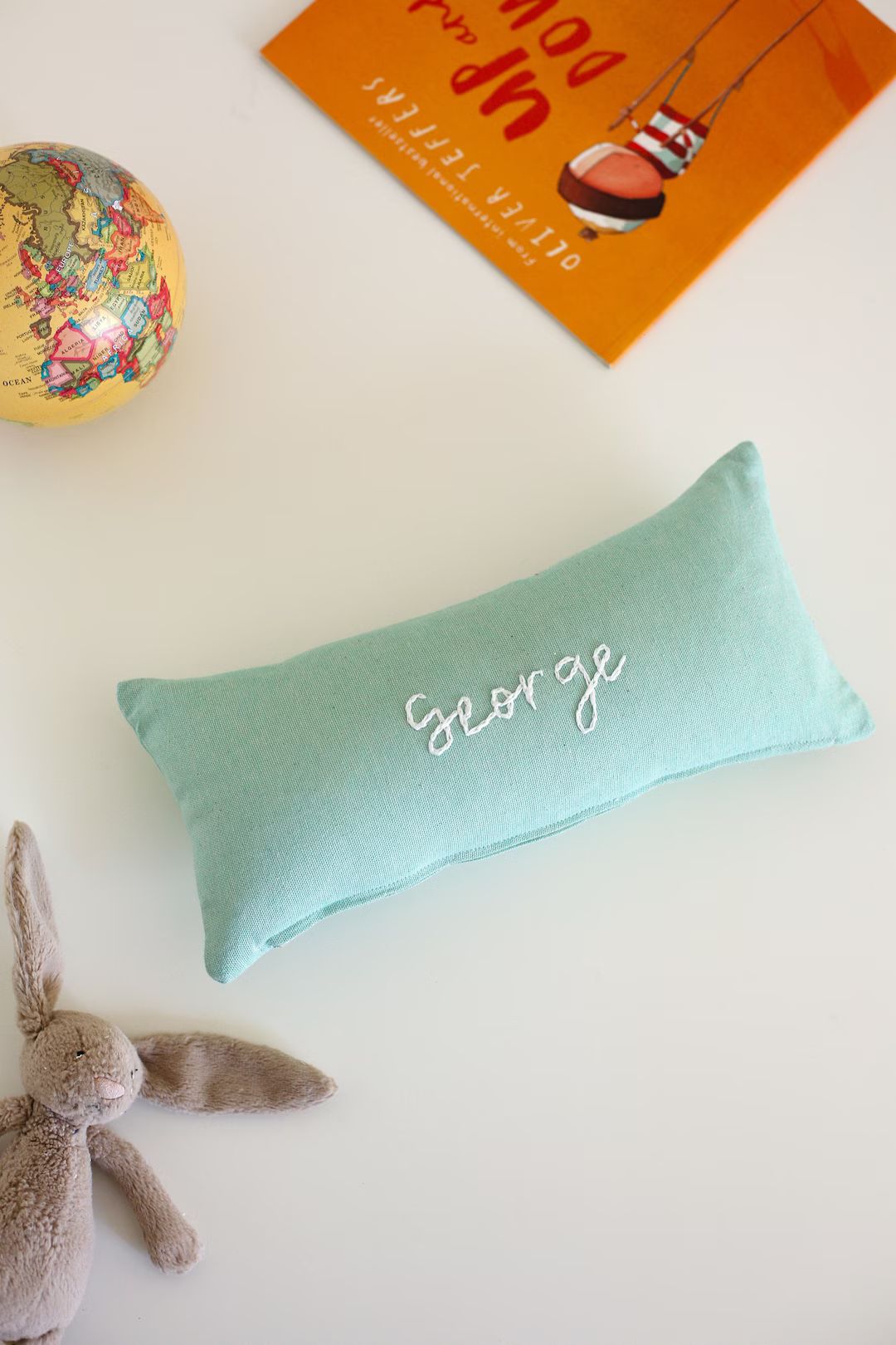 Custom Name Pillow, Mint Green, Hand Embroidered, 13 X 6 Inches | Etsy (US)