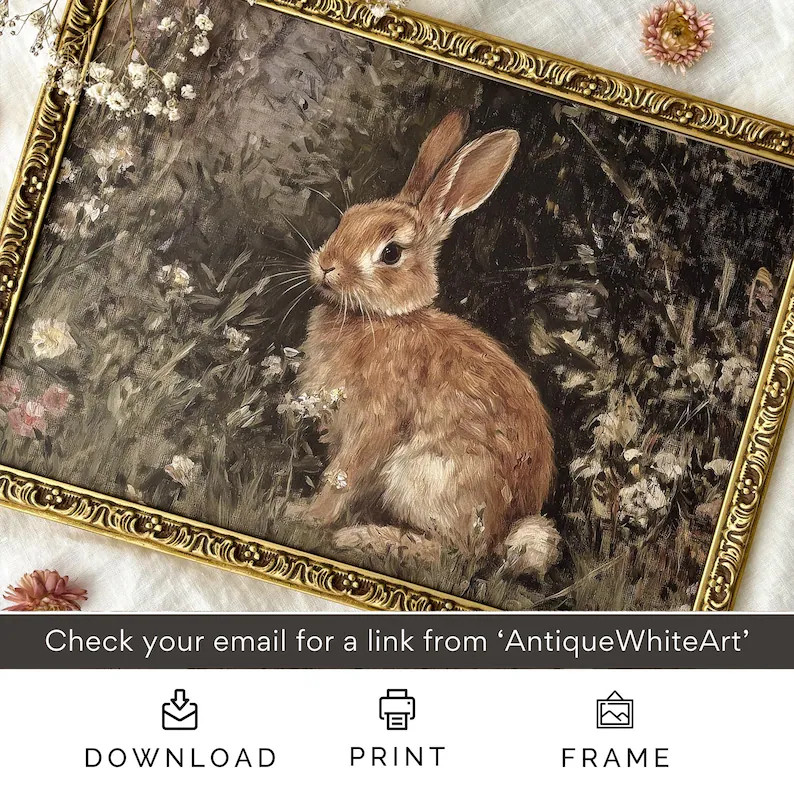Easter Print, Bunny in Wildflowers, Moody Vintage Style Spring Decor, Instant Download |A416 - Et... | Etsy (US)