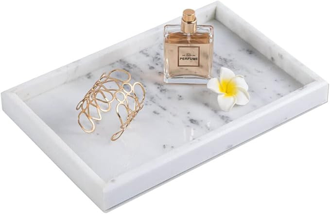 Diflart Natural Marble Tray White Glossy Surface for Kitchen Vanity Bathroom 11.8 x 7.9 x 1.2 Inc... | Amazon (US)