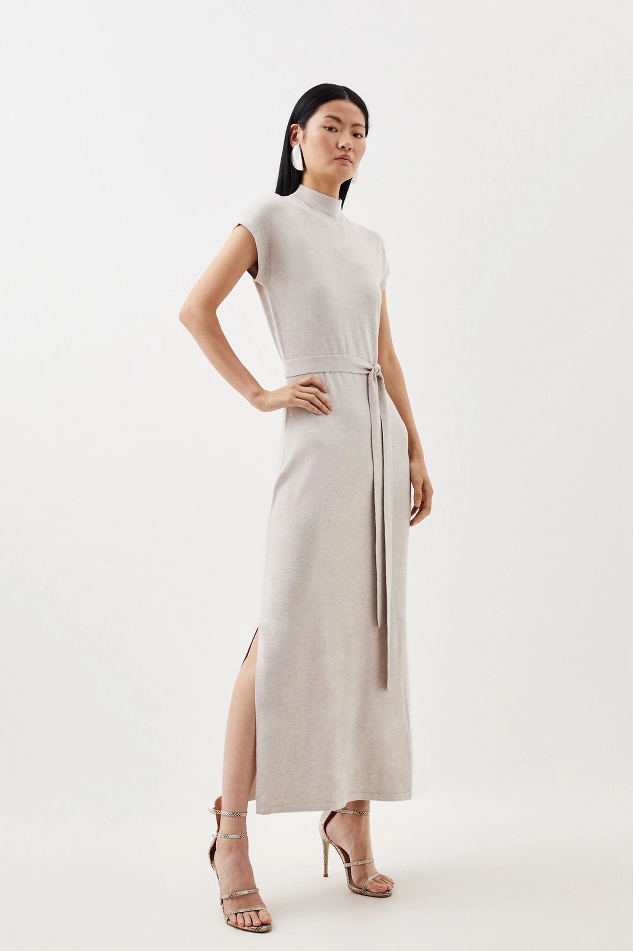 Viscose Blend Belted Knitted Midaxi Dress | Karen Millen US