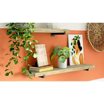 allen + roth 36-in L x 7.8-in D x 1.5-in H Natural Wood Rectangular Bracket Shelf | Lowe's