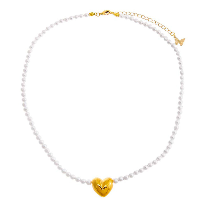 Puffy Heart X Pearl Necklace | Adina Eden