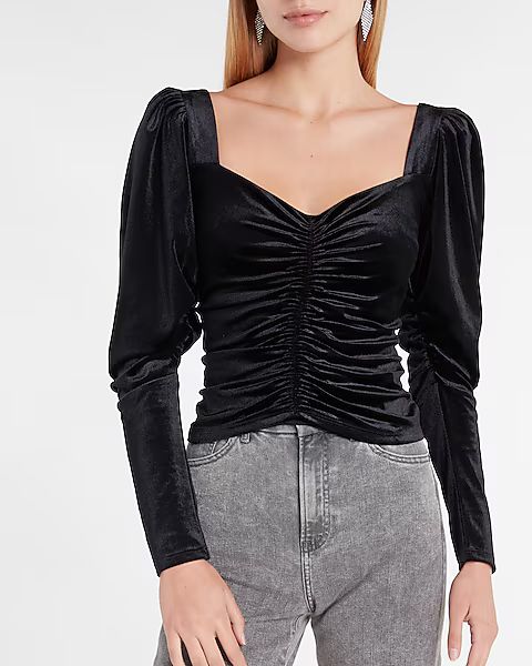 Velvet Long Sleeve Ruched Front Top | Express