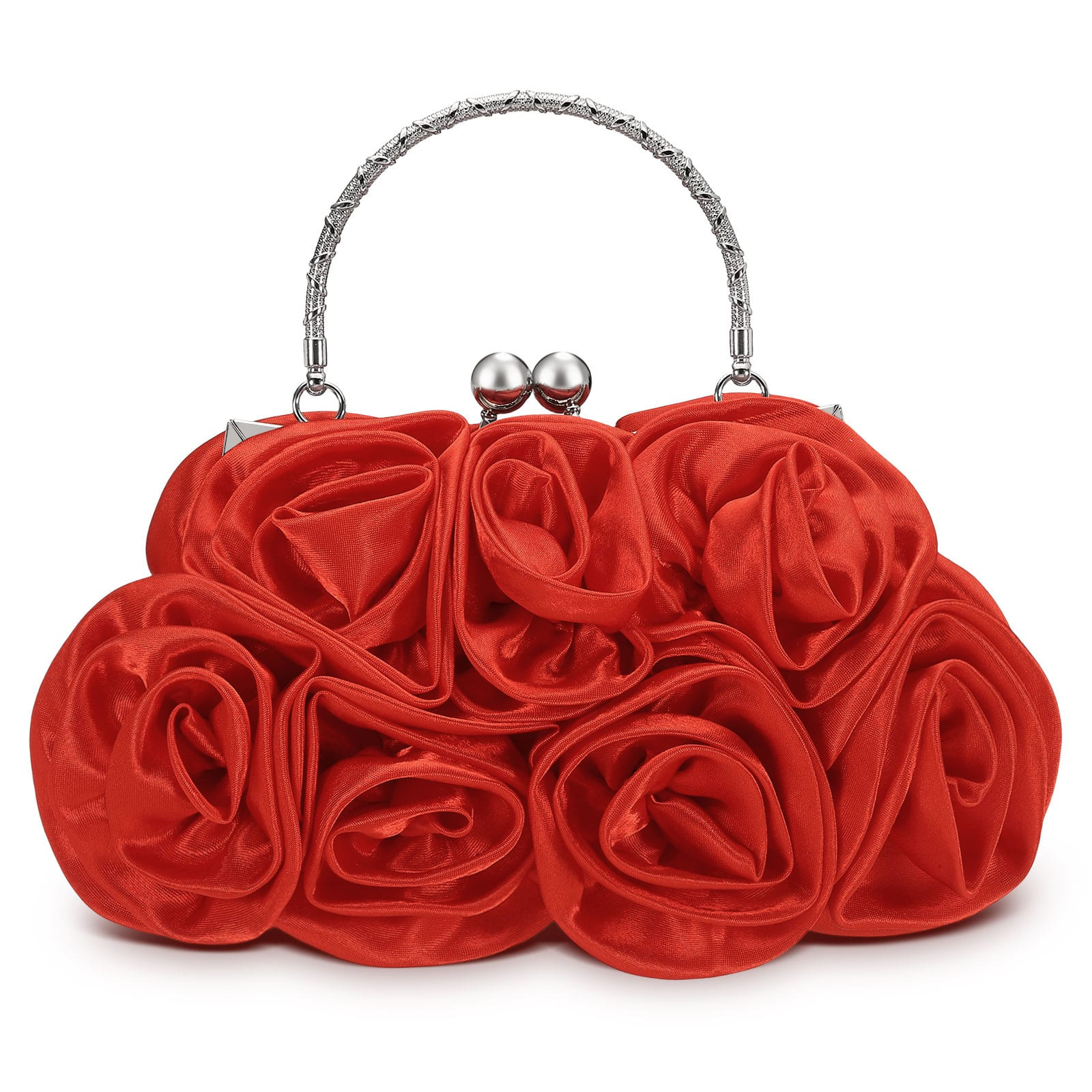 Unique Bargains - Rose Evening Bag Clutch Purse for Women, Satin Evening Purse with 3D Floral Rose for Formal Wedding Party - Red | Best Buy U.S.