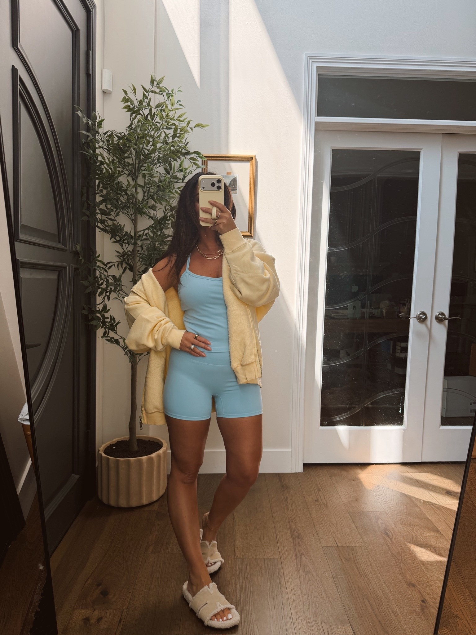 Baby blue two piece active set with a butter yellow zip up hoodie 🤌🏼🩵🧈

#LTKActive #LTKootd #LTKgrwm