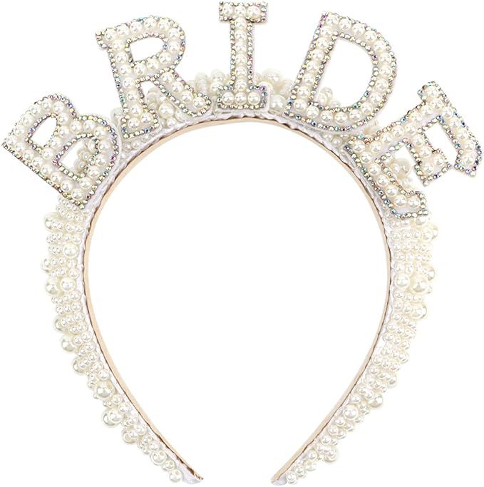 Pearl Bride Headband, Bachelorette Party Decorations, Bride to Be Headband, Bride Headband Wide P... | Amazon (US)