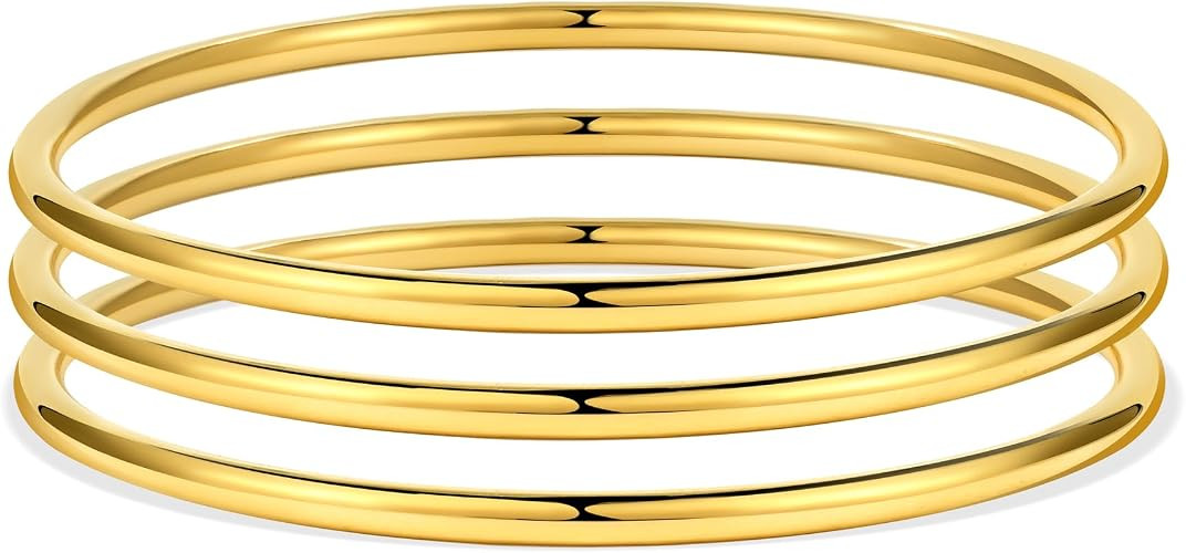 Elegance 11 designs 2mm/3mm Gold Plated Bangles Bracelets Set For Women Non Tarnish, Stainless St... | Amazon (US)