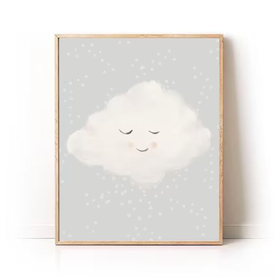 Little Cloud Print Neutral Nursery Artwork Stars and Moon - Etsy | Etsy (US)