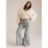 High-Rise Sky High Super Flare Jeans with Glitter in Lightblue-Denim | Torrid (US & Canada)