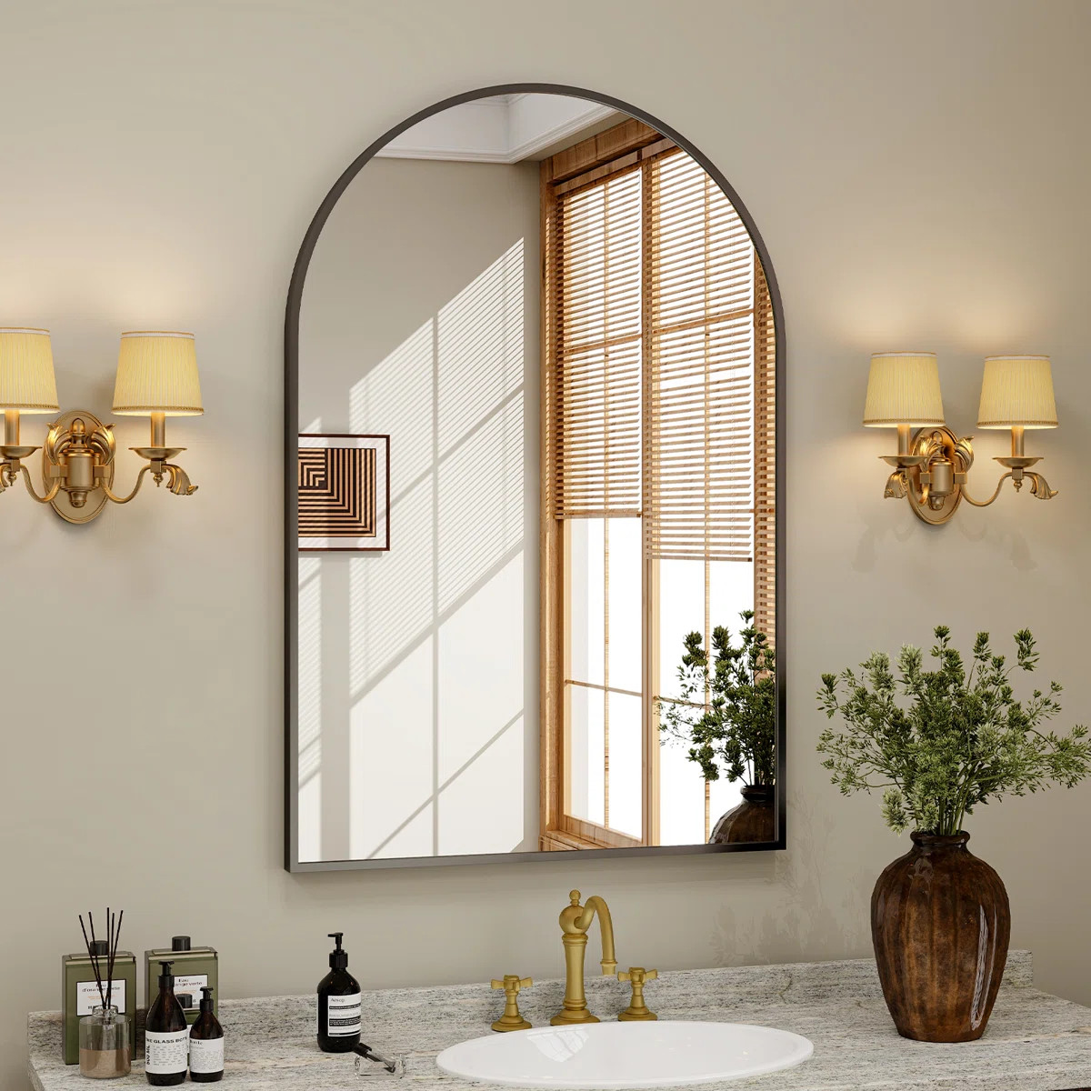 Lilaram Arched Metal Framed Wall Mirror Bathroom Mirror | Wayfair UK
