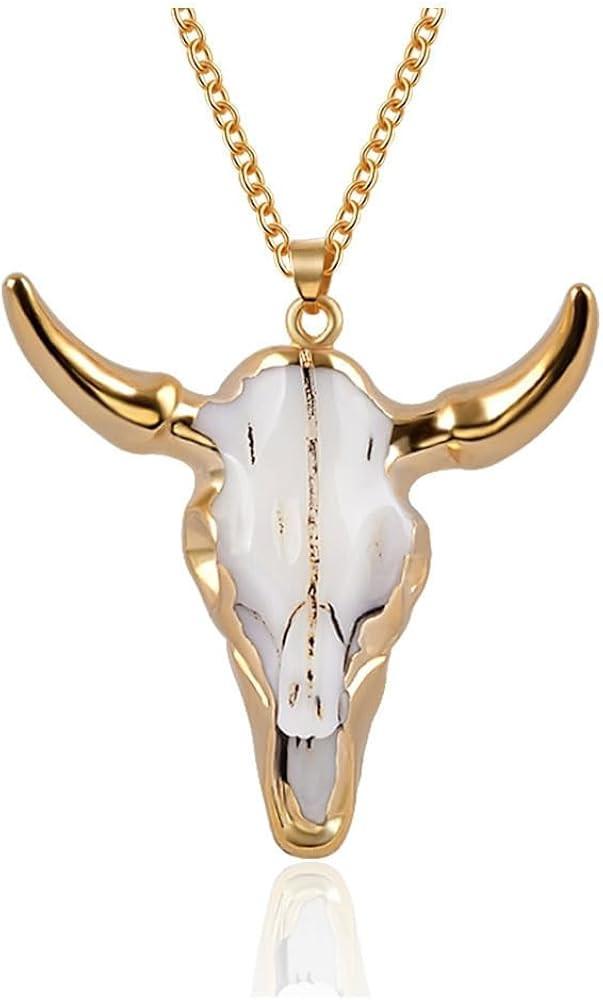 Bohemian White Black Tauren Cow Pendant Bull Head Necklace Sweater Chain Gold Color Horn Stylish ... | Amazon (US)