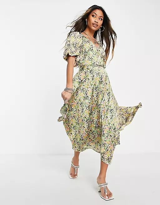 Topshop mix and match floral print midi wrap dress in multi | ASOS (Global)