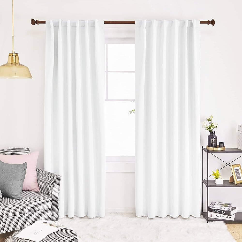Deconovo Pure White Curtains for Living Room 108 Inches Long - Back Tab and Rod Pocket Curtain Dr... | Amazon (US)