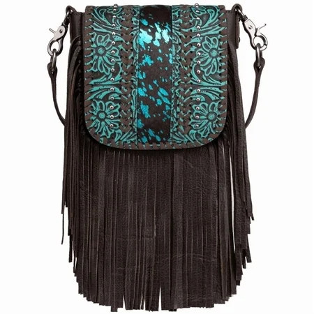 Montana West Small Genuine Leather Crossbody Purse for Women Western Fringe Tassel Bag with Floral Tooled Flap, Coffee-B | Walmart (US)