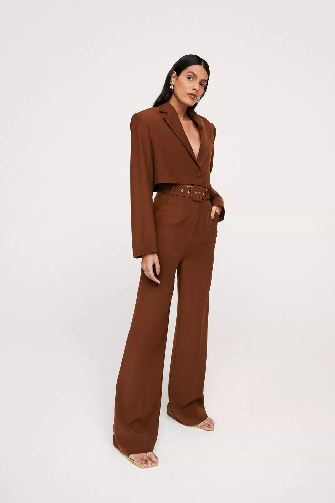 Belted Cut Out Pleated Wide Leg Suit Pants | Nasty Gal (US)