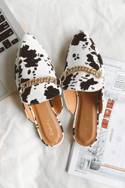 Taryn Cowhide Mules | Vestique