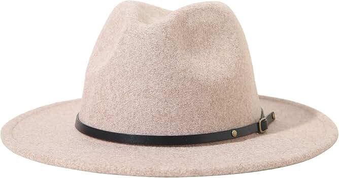 Lanzom Women Lady Felt Fedora Hat Wide Brim Wool Panama Hats with Band | Amazon (US)