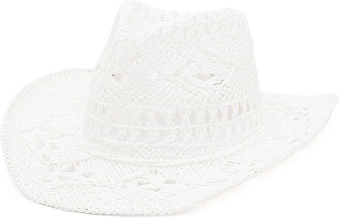 EOZY Men & Women's Summer Cowboy Cowgirl Straw Hat Hollow Out Woven Roll Up Wide Brim Hat | Amazon (US)