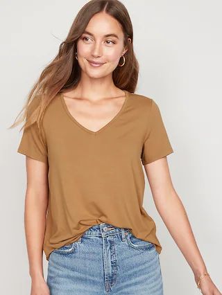 Short-Sleeve Luxe V-Neck T-Shirt for Women | Old Navy (US)