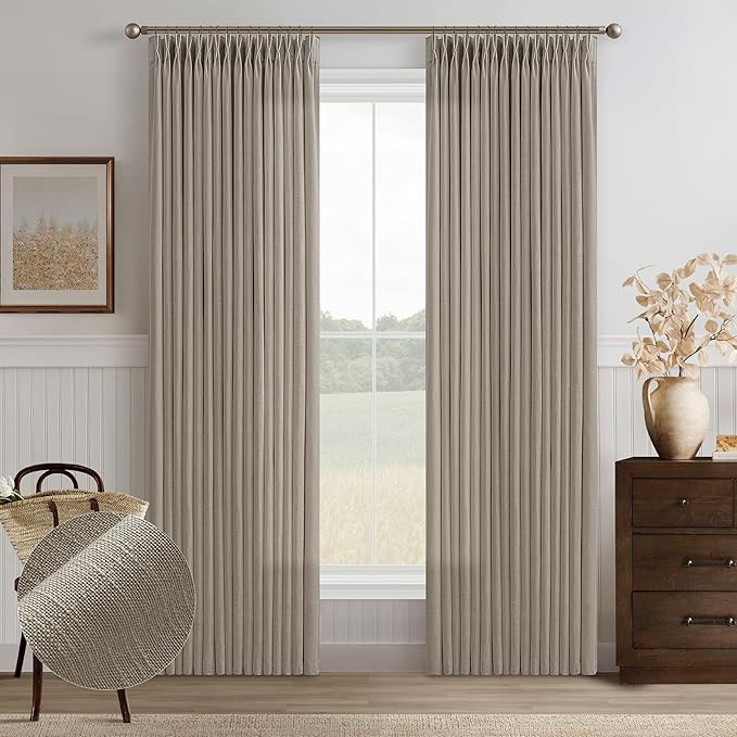 Linen Taupe Curtains 96 Inches Long Pinch Pleat for Living Room Dining 2 Panels Tan Brown Burlywo... | Amazon (US)
