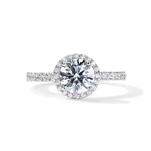 PAVOI 14K White Gold Plated Engagement and Wedding Rings for Women - Round Halo Design - Size 5 | Amazon (US)