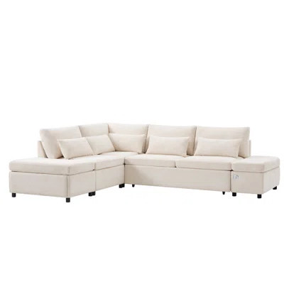 107" Sectional Sleeper Sofa Bed With Pull Out Couch, L-Shaped With Adjustable Armrest, USB & Type-C Charging, Free Movement Storage Ottoman, Free Comb | Wayfair North America