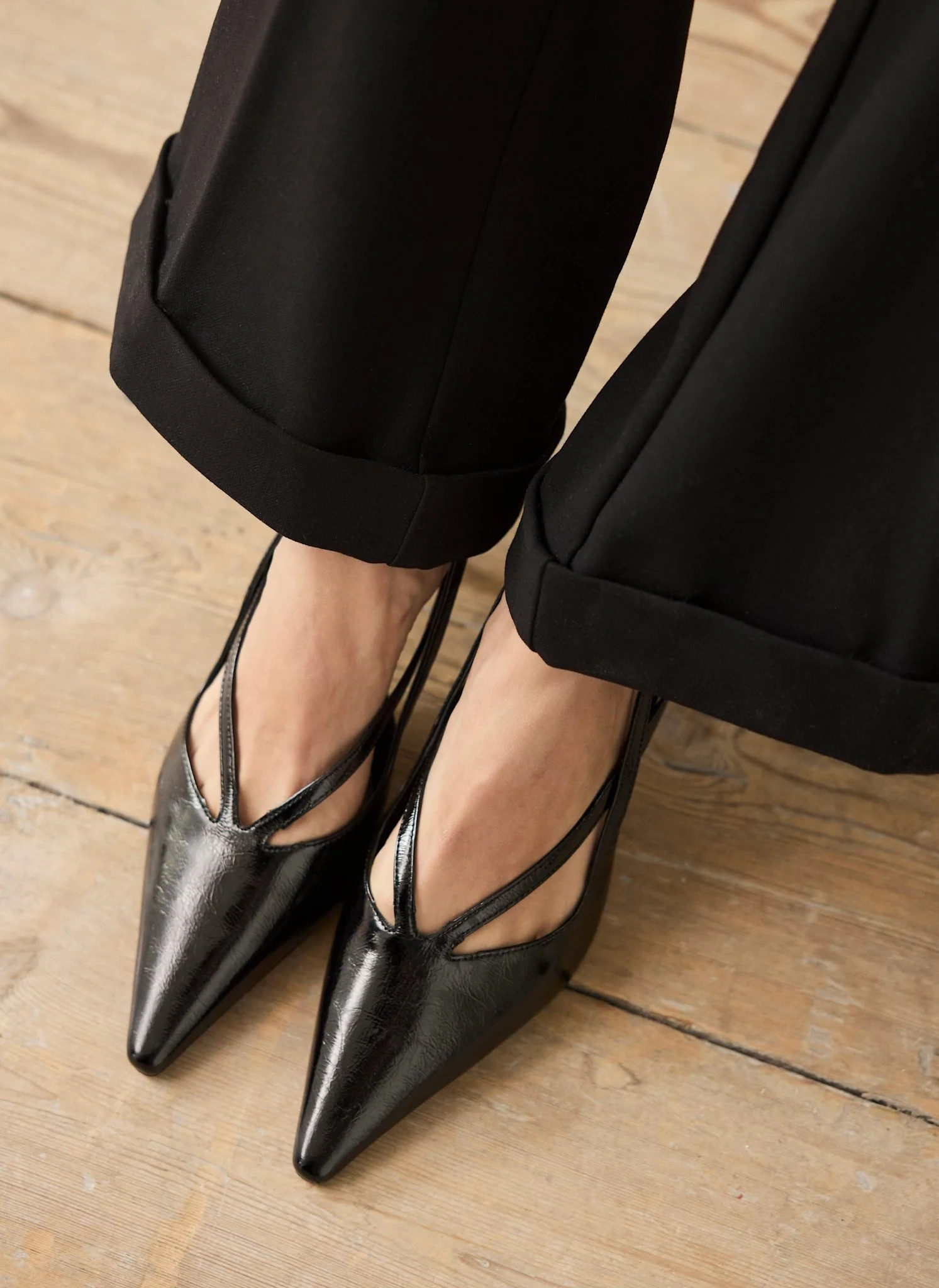 Bianca Black Patent Leather Slingback Heels | Mint Velvet