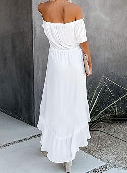 Happy Sailed Women Off Shoulder Casual Maxi Dresses Short Sleeve High Low Ruffle Bridesmaid Eveni... | Amazon (US)