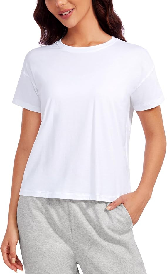 CRZ YOGA Pima Cotton Relaxed T-Shirts for Women - Workout Athletic Gym Casual Short Sleeve Shirts... | Amazon (US)