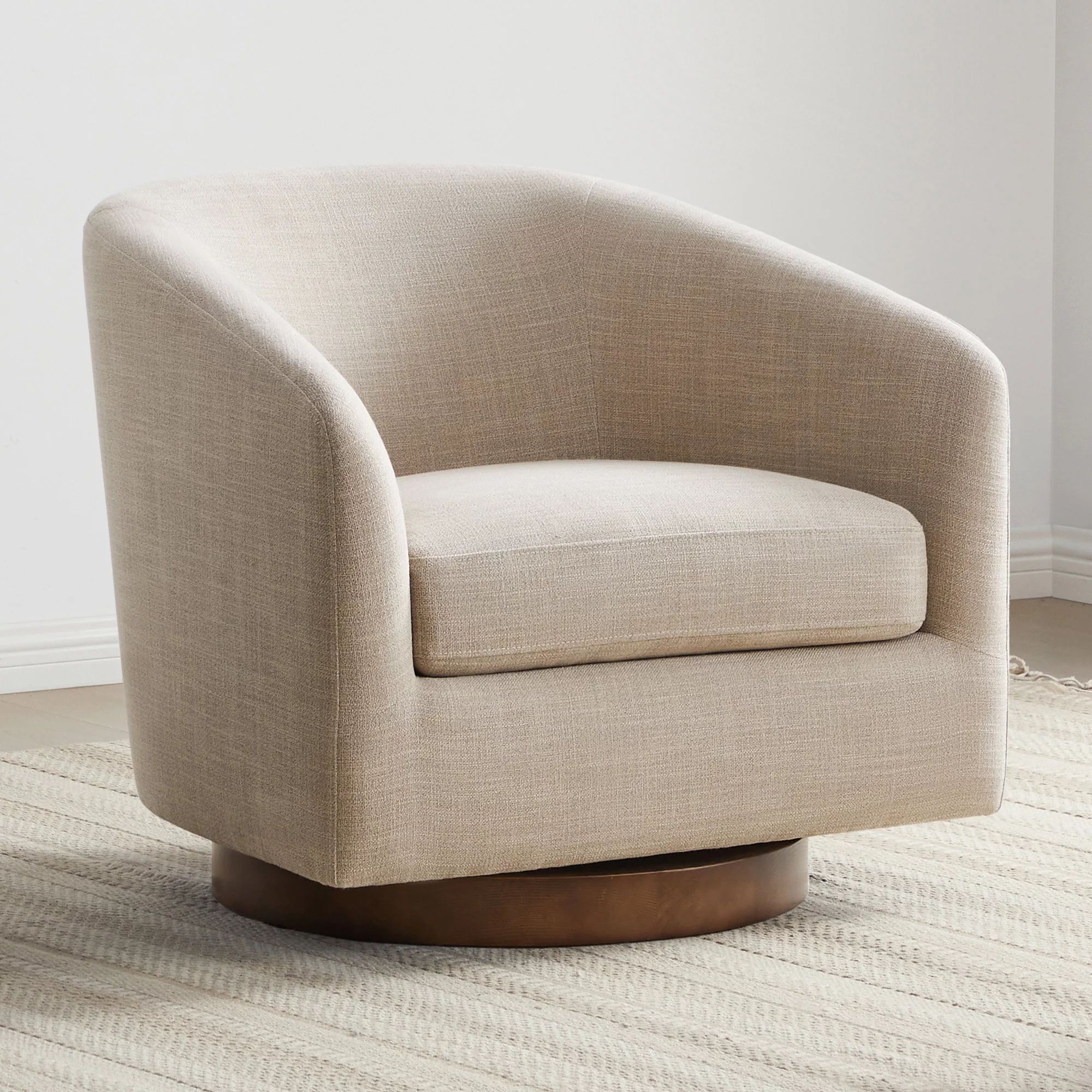 CHITA Swivel Accent Chair Fabric, Round Barrel Arm Chair Living Room, Flax Beige | Walmart (US)