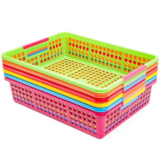 6 Pack 6 Colors Paper Pen & Pencil Storage Baskets Trays for Classroom Organizer Drawers Shelves ... | Target