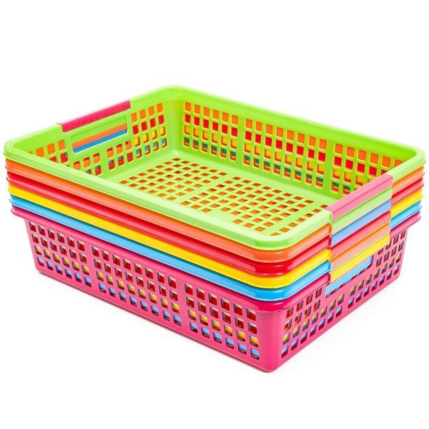 6 Pack 6 Colors Paper Pen & Pencil Storage Baskets Trays for Classroom Organizer Drawers Shelves ... | Target