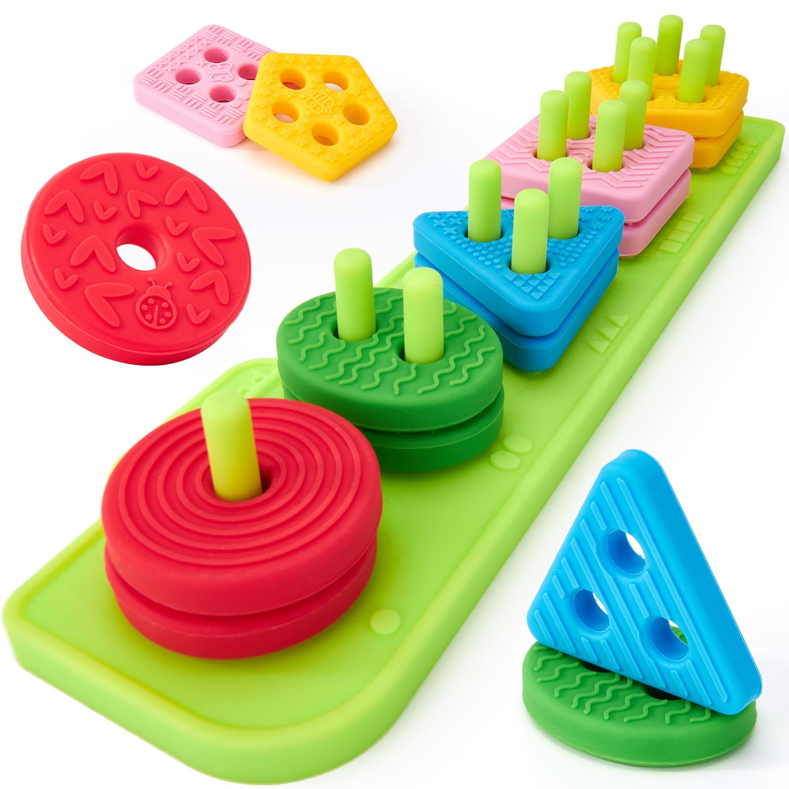 hahaland Silicone Blocks for Toddlers 1-3 - Montessori Toys for 1 Year Old Sensory Toys, Color So... | Amazon (US)