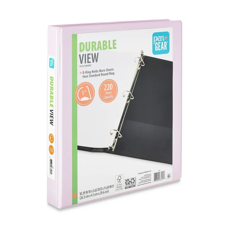 Pen+Gear Durable View 1" D-Ring Binder, Lilac 1-Pack | Walmart (US)