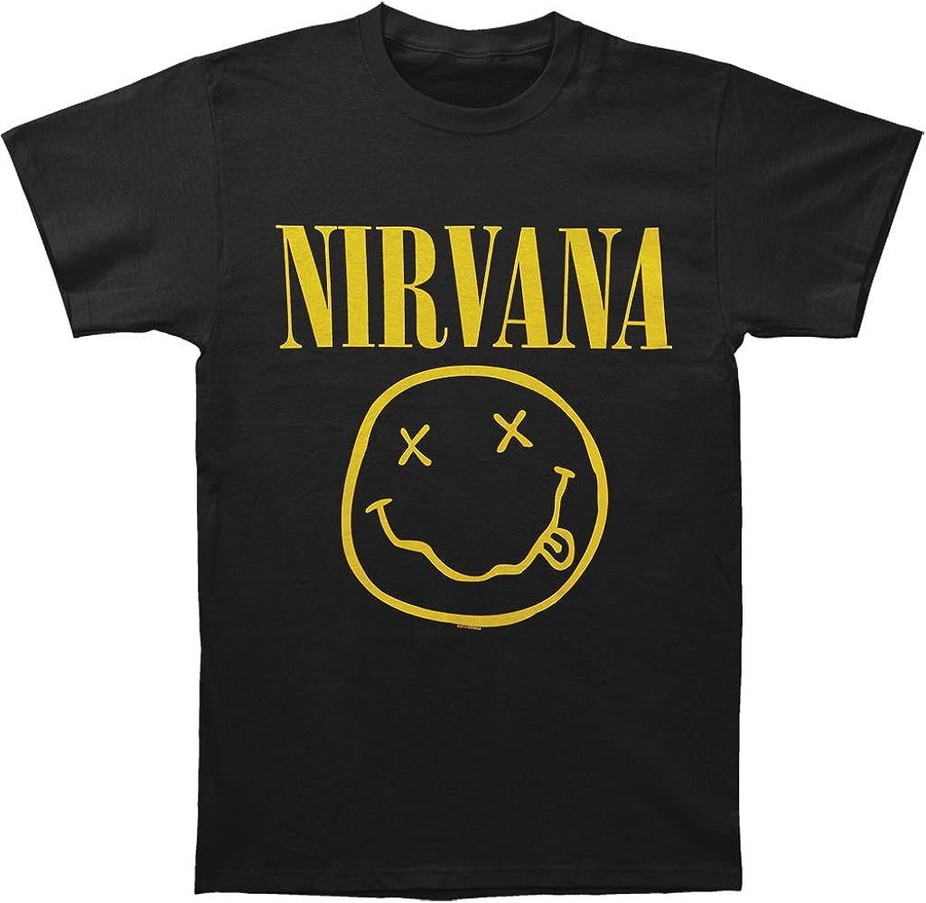 Nirvana Men's Smile One Sided Slim Fit T-Shirt Black | Amazon (US)