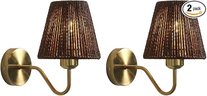 Rustic Wall Lamp Set of Two Indoor Farmhouse Vanity Lighting Fixtures (Conical-Brown) | Amazon (US)