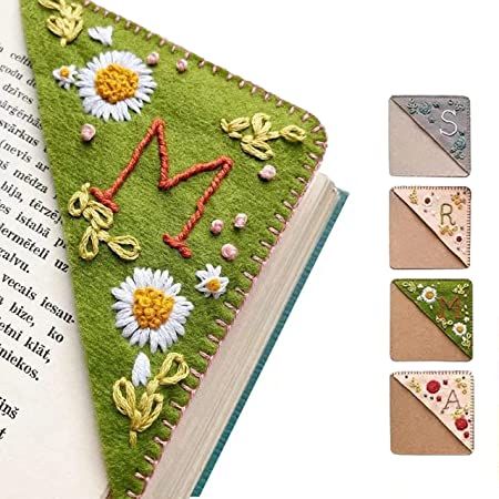 Personalized Hand Embroidered Corner Bookmark, Hand Stitched Felt Corner Letter Bookmark, Felt Tr... | Amazon (US)