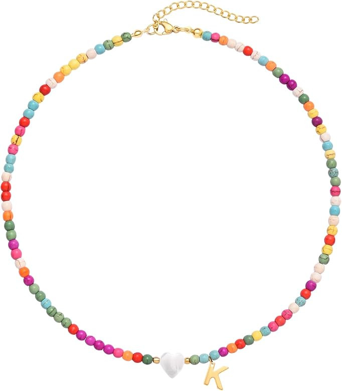 Wellike Initial Necklaces for Women Colorful Beaded Choker Necklace Stainless Steel 18K Gold Plat... | Amazon (US)