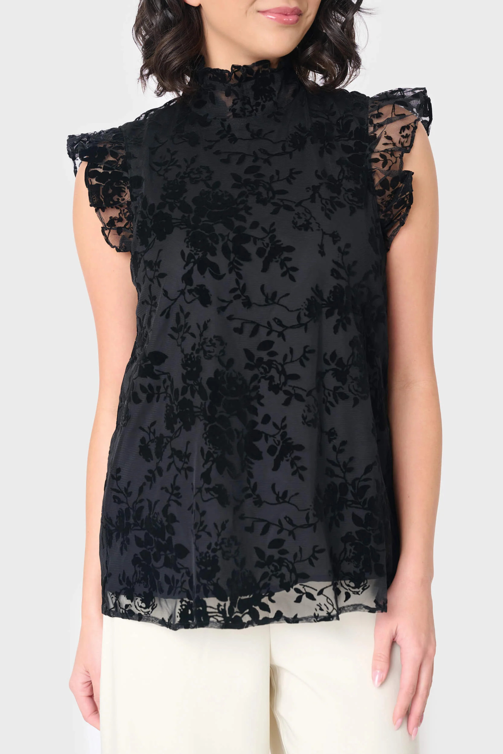 Flutter Sleeve Flocked Blouse | Gibson