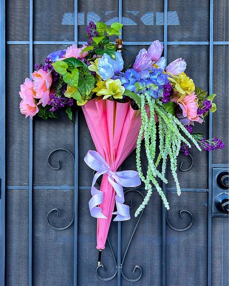 Everything you need to make your own umbrella bouquet door hanger! Save money my purchasing your florals at goodwill or Dollar Tree! 

#LTKunder50 #LTKSeasonal #LTKhome