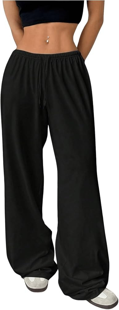 RoseSeek Women's Drawstring Waist Straight Streetwear Long Wide Leg Pants Casual Loose Baggy Work... | Amazon (US)